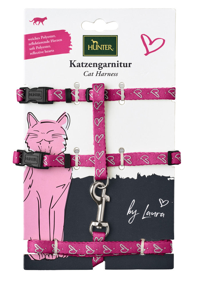 Cat harness with leash "by Laura" - pink